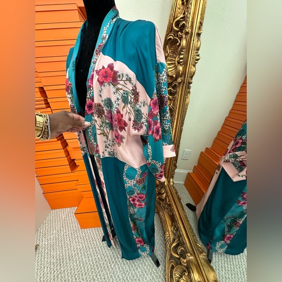 Sandro Ting Printed Color Block Kimono Silk Jacket Sz M - Picture 6 of 10